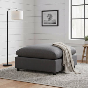English Elm Cassandra Charcoal Fabric Ottoman with Plush Down-Blend Cushion, Hardwood Frame, Removable Covers B050P401433
