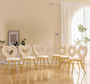 English Elm Unique Heart Shaped Bubble Tufted Velvet Accent Chair Glam Metal Frame Vanity Seat Beige,Gold W3875P446139