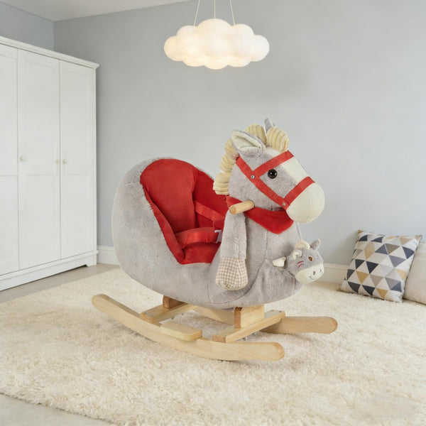 English Elm Dinosaur Plush Rocking Toy for Toddlers with Sound Effects and Wooden Base T3971P442607