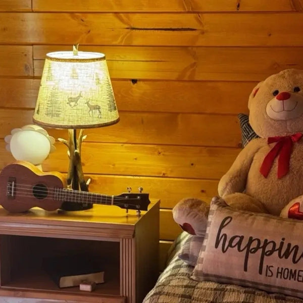 English Elm Farmhouse Deer Antler Table Lamps Set of 2 — Rustic Touch Dimmable Nightstand Lamps with Dual USB Ports W3355P391473