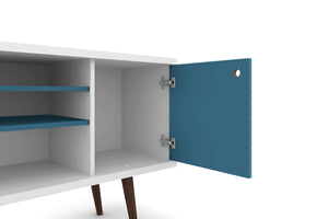 English Elm Liberty 53" Coastal Tv Stand In Slate Blue & White – Stylish Storage For Modern Living Rooms B365P398326