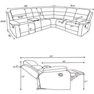 English Elm Aaron Smoke 3-piece Upholstered Sectional with Dual Recliners, Lift-Top Storage Consoles & Cup Holders, Smoke Performance Fabric Lounge B062S01015