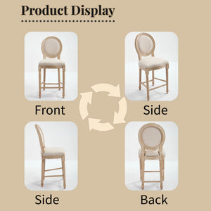 English Elm French Country 26'' Bar Chairs Set Of 2, Upholstered Comfort With Round Back, Vintage Elegance, Beige W3426P324574