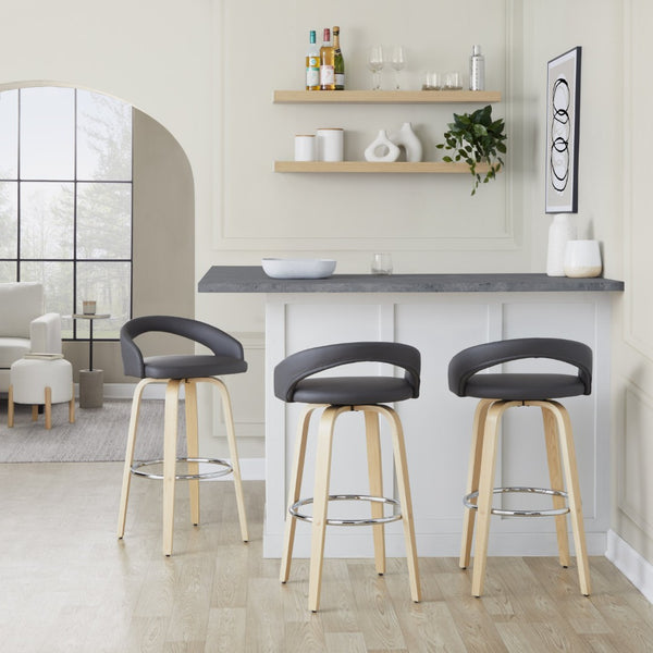English Elm Fixed-height Swivel Barstools Walnut Bentwood Legs White Velvet Seat Set of 2 Grey B202S01914