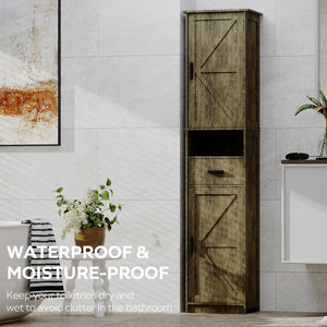 English Elm 69" Slim Tall Storage Cabinet with Barn Doors and Drawer for Small Spaces, Adjustable Shelves, Sturdy Grey W2386P207761