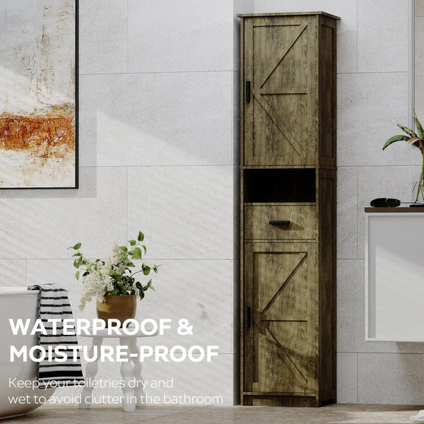 English Elm 69" Slim Tall Storage Cabinet with Barn Doors and Drawer for Small Spaces, Adjustable Shelves, Sturdy Grey W2386P207761