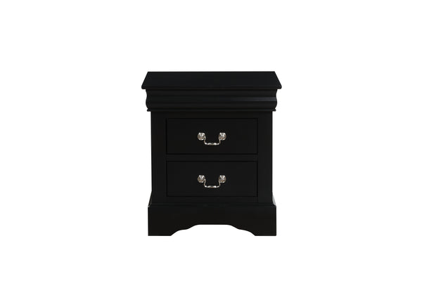 English Elm Louis Black Finish Philippe III Nightstand with 2 Drawers, Brushed Nickel Handles, Durable Dovetail Construction B2726P257333