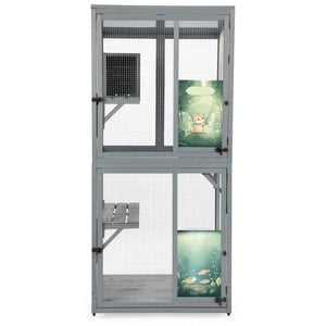 English Elm 70-inch Pinewood Outdoor Cat Enclosure Rolling Catio with Climbing Platforms Sunshine Roof W2181P356035
