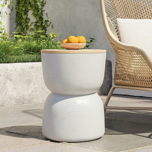 English Elm 15.16 Inch Handmade Mgo Tiered Round Side Table for Patio Balcony or Living Room N772P390773B