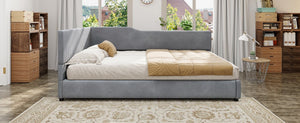 English Elm Full Size L-shaped Corduroy Upholstered Daybed Sofa for Living Room or Studio Gray N737P380207E