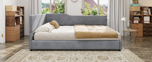 English Elm Full Size L-shaped Corduroy Upholstered Daybed Sofa for Living Room or Studio Gray N737P380207E