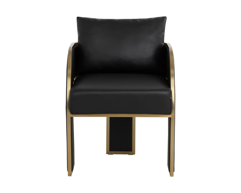 Sunpan Baz Dining Armchair - Bold Napa Black Faux Leather With Gold Stainless Steel Accents & Chic Design Black Faux Leather 111780