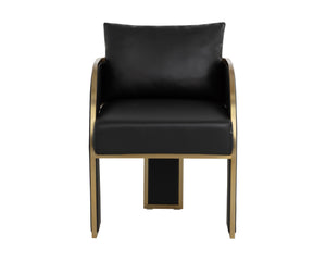 Sunpan Baz Dining Armchair - Bold Napa Black Faux Leather With Gold Stainless Steel Accents & Chic Design Black Faux Leather 111780