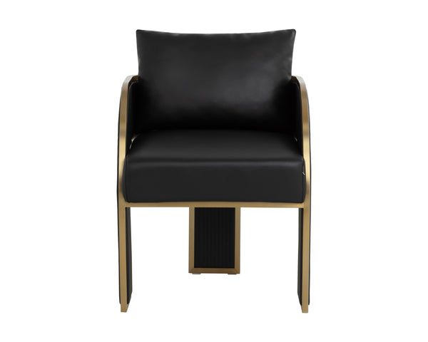 Sunpan Baz Dining Armchair - Bold Napa Black Faux Leather With Gold Stainless Steel Accents & Chic Design Black Faux Leather 111780