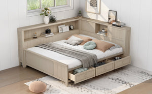 English Elm Full Full Size Wood Daybed with 3 Drawers & Shelves, Antique White Milk Finish — Storage, Charm, 400lb Capacity GX002214AAK