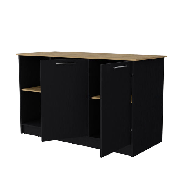 English Elm Mercury Kitchen Island with 59" Spacious Countertop, Dual Cabinets & Open Shelves — Modern Storage B128S00036