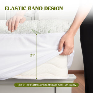 English Elm Bamboo Waterproof Mattress Protector Queen - 21" Deep Pocket, 1000g Plush Fill, Quiet TPU Barrier T3950P399703