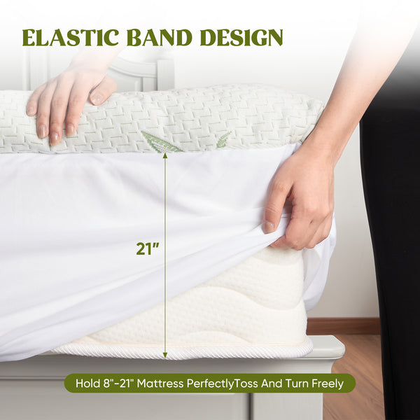 English Elm Bamboo Waterproof Mattress Protector Queen - 21" Deep Pocket, 1000g Plush Fill, Quiet TPU Barrier T3950P399703