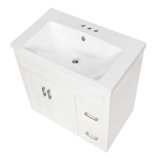 English Elm [video] 30 Inch Freestanding Bathroom Vanity with Soft Close Drawers and Resin Sink N729P396833K