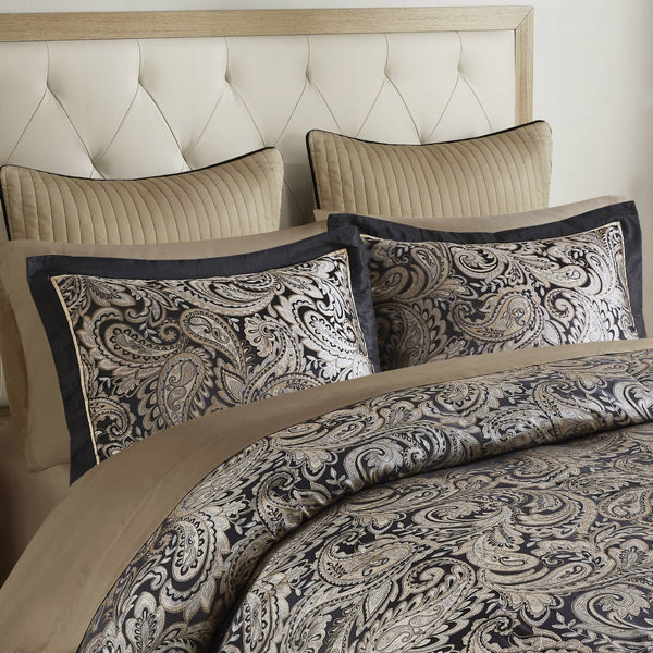 JLA Home Madison Park - 12 Piece Comforter Set Elegant Jacquard Paisley in Gold & Silver with Reversible Comforter, 92"x96" Black MP10-2579
