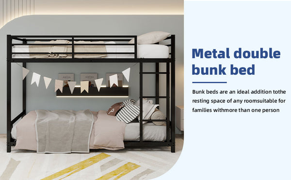 English Elm Metal Twin Over Twin Bunk Bed Heavy-Duty Sturdy Steel Frame with Noise-Reducing Slats & Guardrail Black W1935P235012