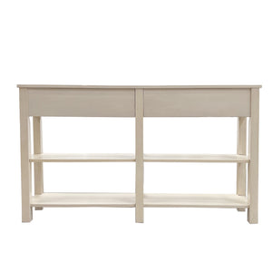 English Elm Galileo Cream Finish Console Table with 4 Drawers, 4 Open Shelves, Durable Wood/MDF Top, Modern Elegance B2726P256369