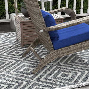 English Elm Outsunny Adirondack Chair & Ottoman Set - High-Back Wicker Outdoor Lounge With Cushions, Dark Blue W2225P174016-GIGA