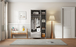 English Elm 3-door Mirrored Wardrobe with Full Length Dressing Mirror Drawers and Top Cabinet Gray LP006005AAE