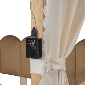 English Elm Twin Pinewood Ground-Level Canopy Bed with Arched Roof and Trundle for Kids—Whimsical, Sturdy Design Natural N820P181648N