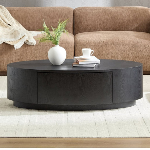 English Elm Modern Oval Coffee Table Matte Finish Mdf Frame with Storage Drawer for Living Room Black W2085P384569