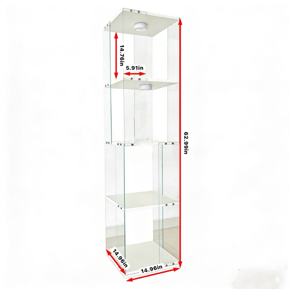 English Elm Rotatable Three Tier Tempered Glass Display Cabinet with Led Lighting for Living Room White W3155P466749