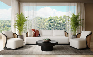 Sunpan BORA Sofa - Luxurious Louis Cream Outdoor Seat with Elegant Wicker Design & Weather-Resistant Comfort 111864V