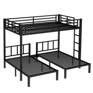 English Elm Twin Metal Triple Bunk Bed With Safety Guardrails - Space-Saving, Noise-Reducing Design In Black W1580S00146-GIGA
