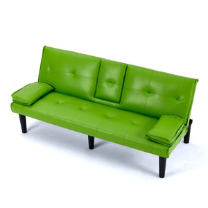 English Elm The 67-inch PVC multi-functional sofa bed with one-click fold, cup holders, sturdy wood frame for apartments Green W3371P318156
