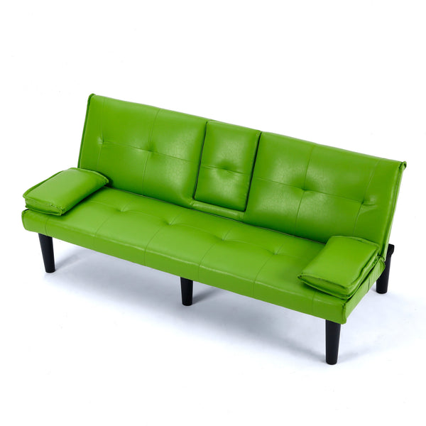 English Elm The 67-inch PVC multi-functional sofa bed with one-click fold, cup holders, sturdy wood frame for apartments Green W3371P318156