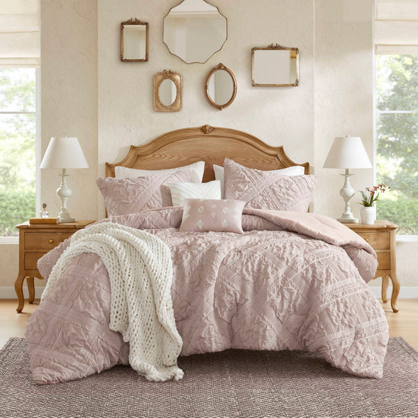 JLA Home Madison Park - 5 Sculpted jacquard comforter set with plush microfiber backing, lightweight warmth and woven floral-geometric texture 92 L x 104 W x 0.25H MP10-8845