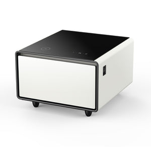 English Elm Modern Smart Side Table with Fridge Wireless Charging Usb Ports and Ambient Light W1172P476245
