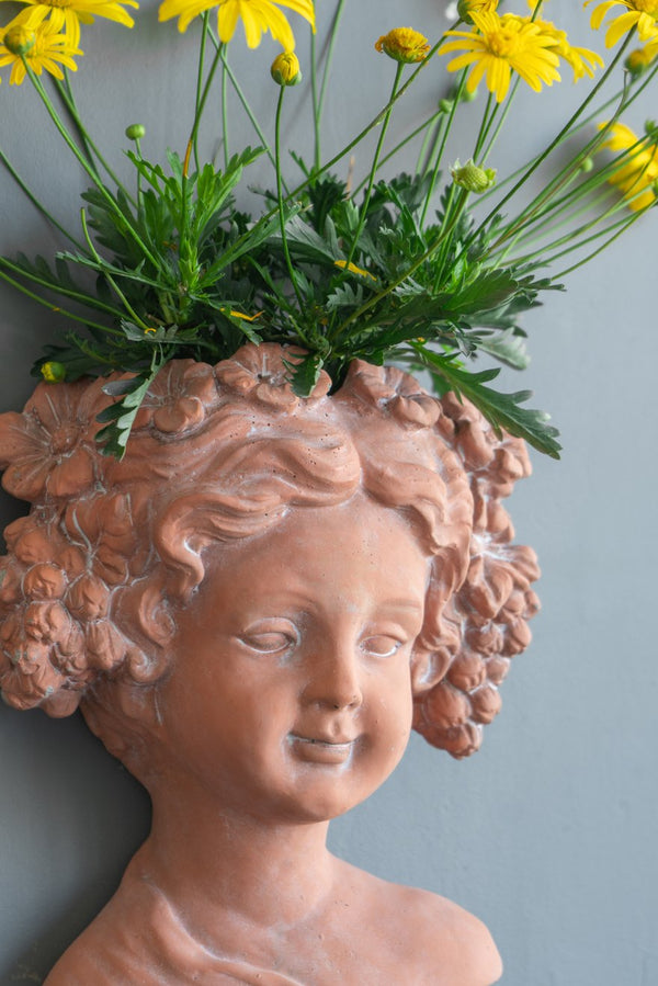 English Elm 8x4x9" Visage Head Bust Planter, Brown — Classical Wall-Mount Vase for Succulents & Flowers, Decorative W2078P201075