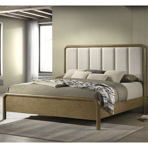 English Elm Tully Nutmeg Upholstered Queen Bed with Beige Bouclé Headboard, Rounded Corners, Warm Textured Finish B062S01285