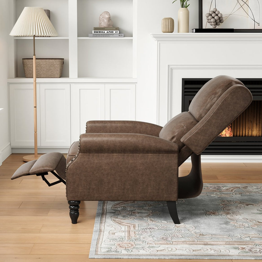 English Elm Faux Leather Pushback Recliner Chair Coffee – Easy Assembly, Back & Lumbar Support, Soft Cleanable Upholstery T3623P380524