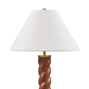 English Elm 1- Piece Faux Wood Resin Table Lamp Fluted Shade Usb-c Port for Bedroom Desk B035P482923