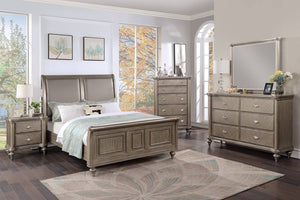 English Elm Modern Glam Eastern King Bed Faux Leather Headboard with Antique Silver Trim Accents B011S02104