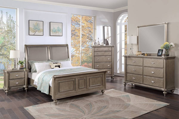 English Elm Modern Glam Eastern King Bed Faux Leather Headboard with Antique Silver Trim Accents B011S02104