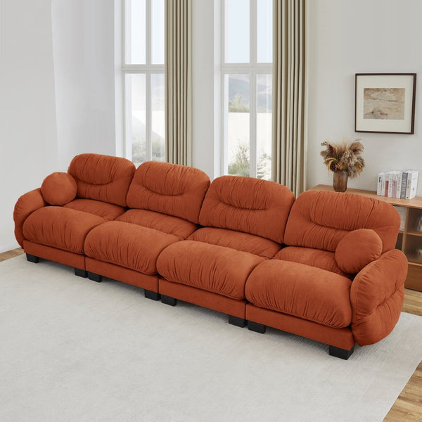 English Elm Pleated Chenille Modular Sofa with Ergonomic Foam Cushions and Sculptural Curved Armrests Orange W5656S00070