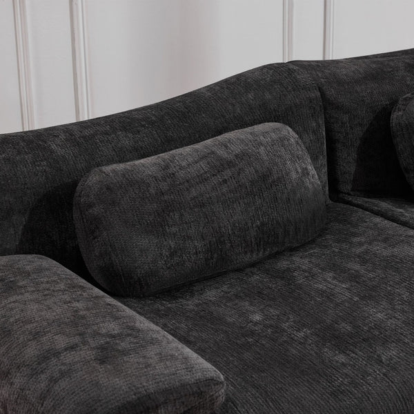 English Elm Modular Chenille Deep Seat Sectional Sofa with Bamboo Frame for Living Room Lounge Black W1829S00071