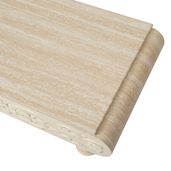 English Elm Rounded Edge Coffee Table Solid Wood Engraved Drawer Modern Living Room Storage Beige+Yellow W3040P428650