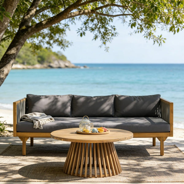 English Elm 2-piece Outdoor Acacia Patio Sofa Set with Rope Back and Round Coffee Table Dark Grey,Grey,Teak N770P354675A_N770P234486F