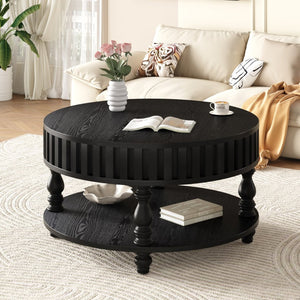 English Elm Farmhouse Fluted Square Coffee Table with Flip Top Hidden Compartment and Open Shelf Black W1445P370482
