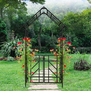 English Elm Metal Garden Arch Bench with Trellis Grid for Climbing Roses and Outdoor Spaces W1586P278421
