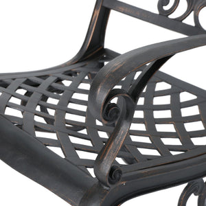 English Elm Phoenix Cast Aluminum Outdoor Dining Arm Chairs Ornate Lattice Scroll Garden Set Copper 54589.00SHNCOP